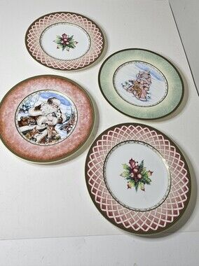 Fitz & Floyd Winter Holiday Collector Plates Santa Portrait Rose Wreath Set Of 4